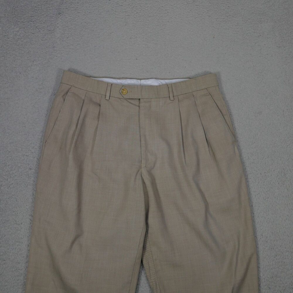 Ralph Lauren Pants Mens 34x32 Beige Pleated Cuffed Trouser Dress Slacks